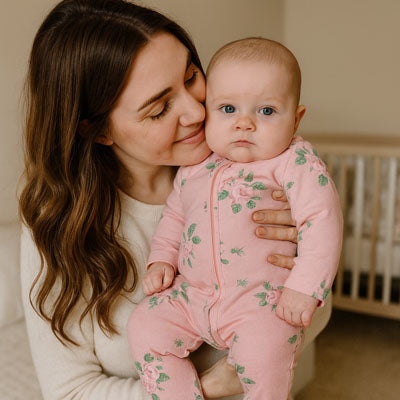 barboteuse bebe imprimee fleur rose