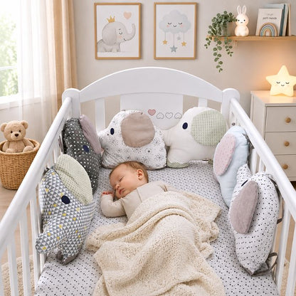 Bébé dort paisiblement protégé par tour de lit bébé éléphant coton naturel