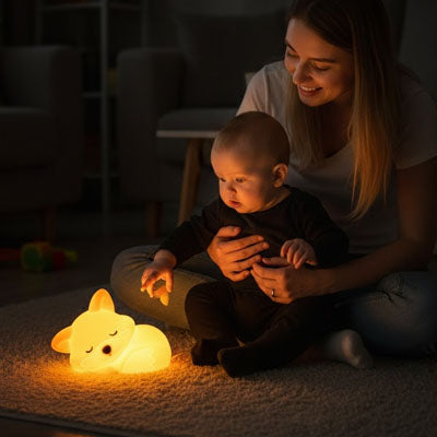 bebe-dans-les-bras-de-sa-maman-avec-veilleuse-renard