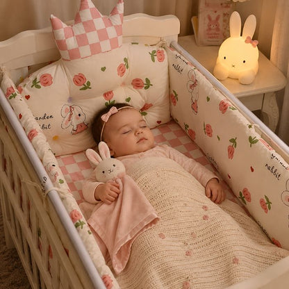 bébé fille dort paisiblement avec tour de lit bébé fille lapin coton