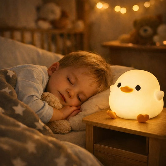 bebe-endormi-avec-veilleuse-enfant-canard-pipou