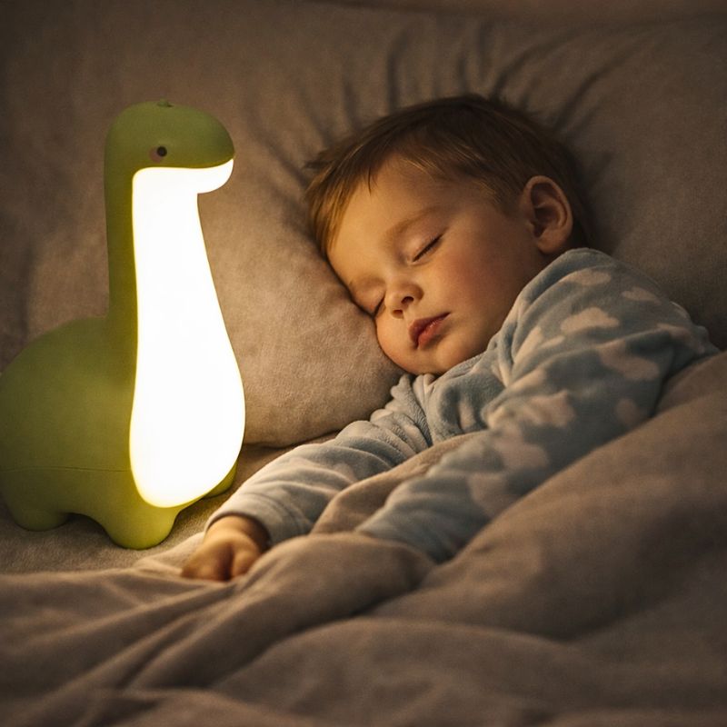 bebe-endormi-paisiblement-avec-veilleuse-bebe-dinosaure