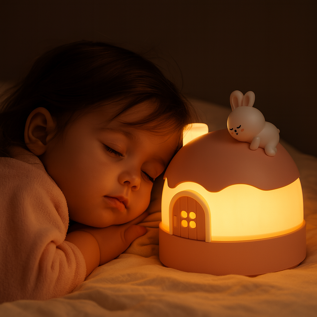 bebe-fille-endormie-avec-veilleuse-projection-bebe-feerique