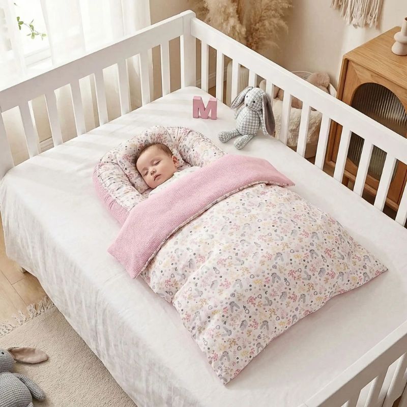 bebe-fille-endormie-paisiblement-dans-reducteur-de-lit-bebe-fille