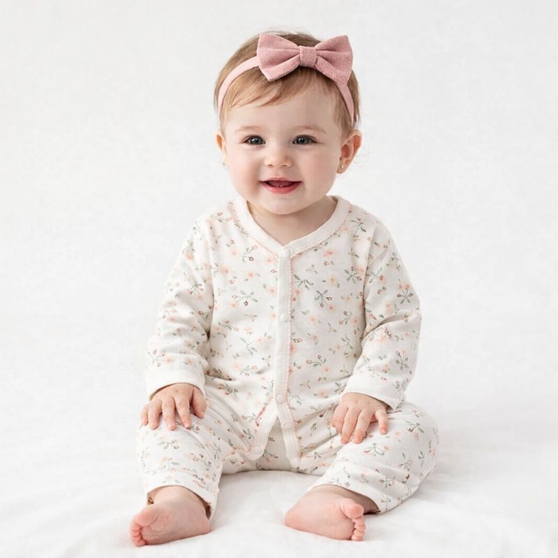 bebe-fille-souriante-habillee-en-barboteuse-bebe-fille-nuit-fleurie