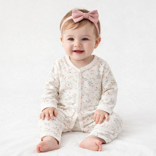 bebe-fille-souriante-habillee-en-barboteuse-bebe-fille-nuit-fleurie