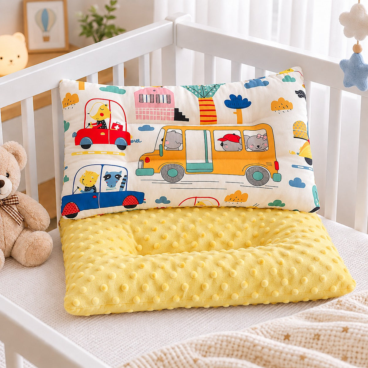 coussin enfant réversible double face dans une chambre d'enfant
