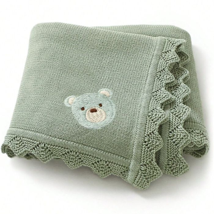 couverture-bebe-tricot-ourson-vert