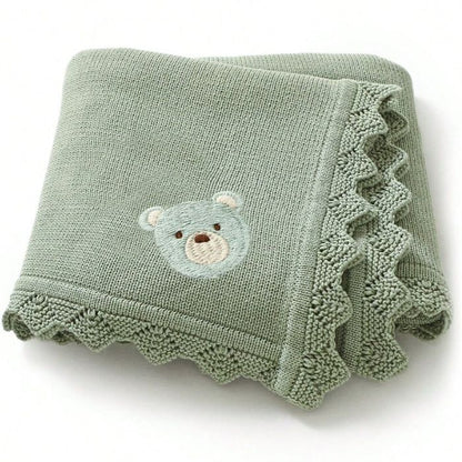 couverture-bebe-tricot-ourson-vert
