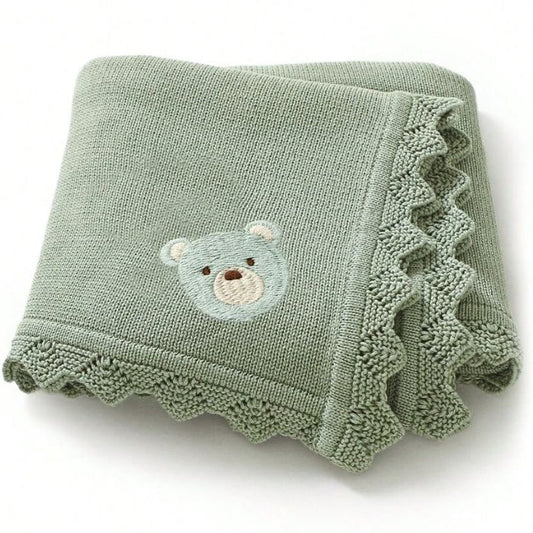 couverture-bebe-tricot-ourson-vert