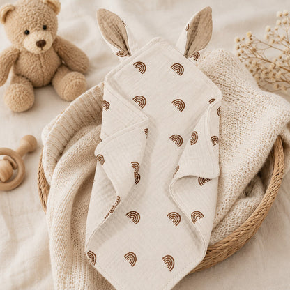 doudou bébé arc en ciel forme lapin en gaze de coton