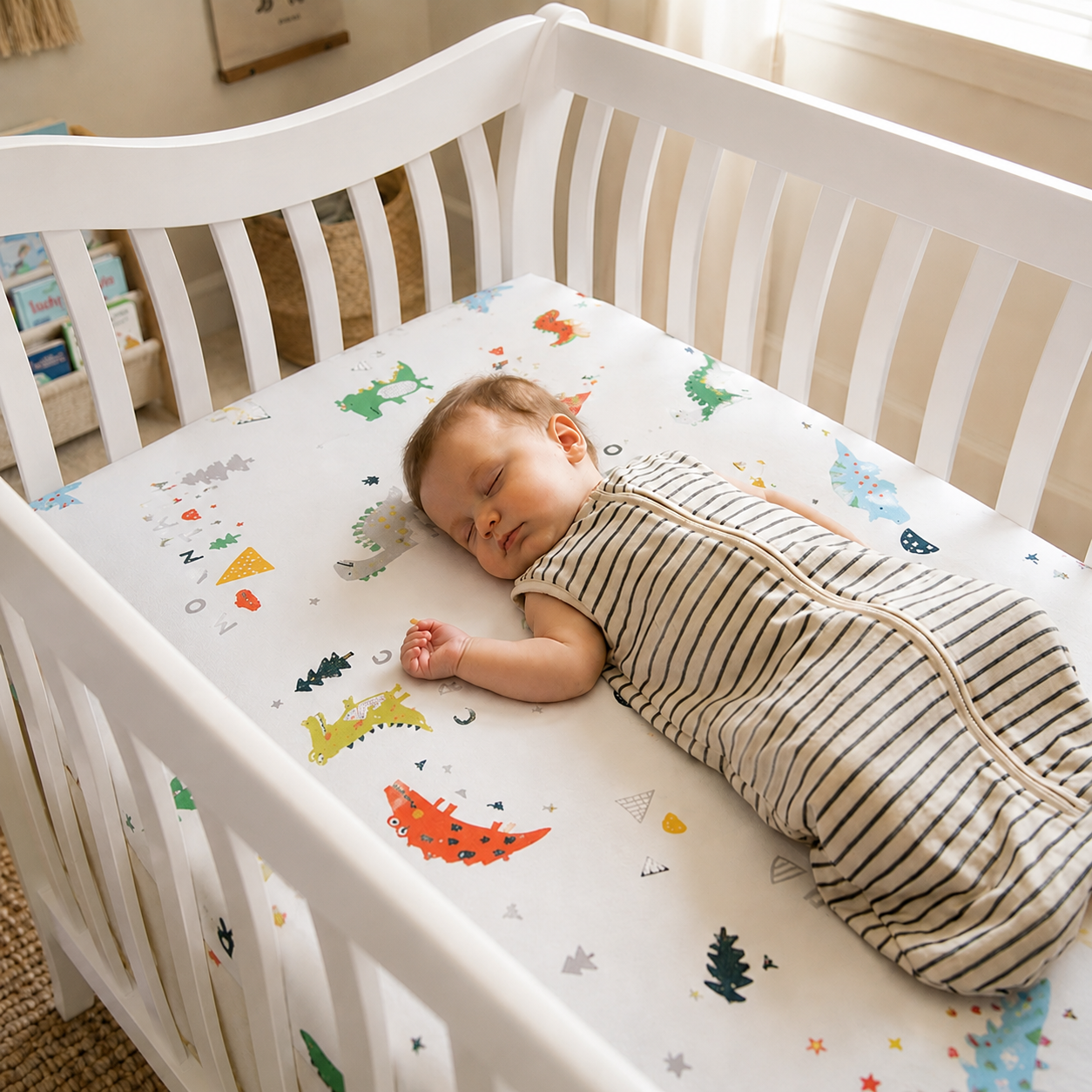 drap housse lit bébé aventurier terre et mer variante dino