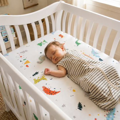 drap housse lit bébé aventurier terre et mer variante dino