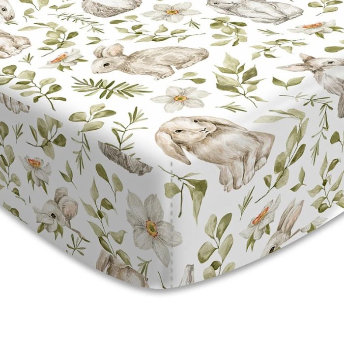 Drap housse lit bébé lapinou avec bords élastiqués enveloppants