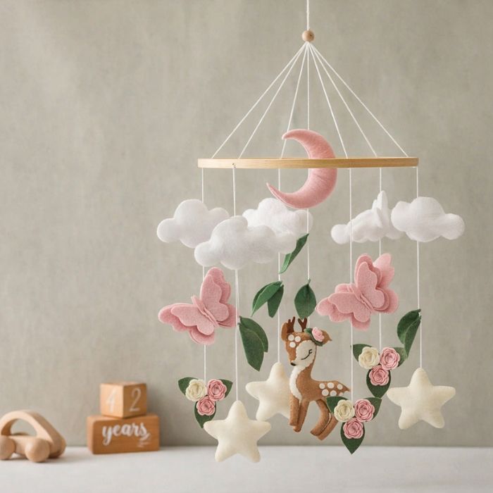 mobile-bebe-fille-cerf-rose-avec-figurines-en-feutrine