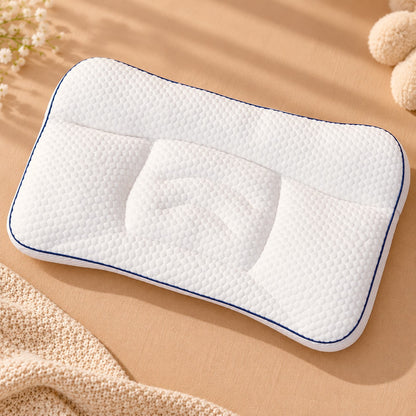 oreiller bébé ergonomique rectangulaire blanc et bleu