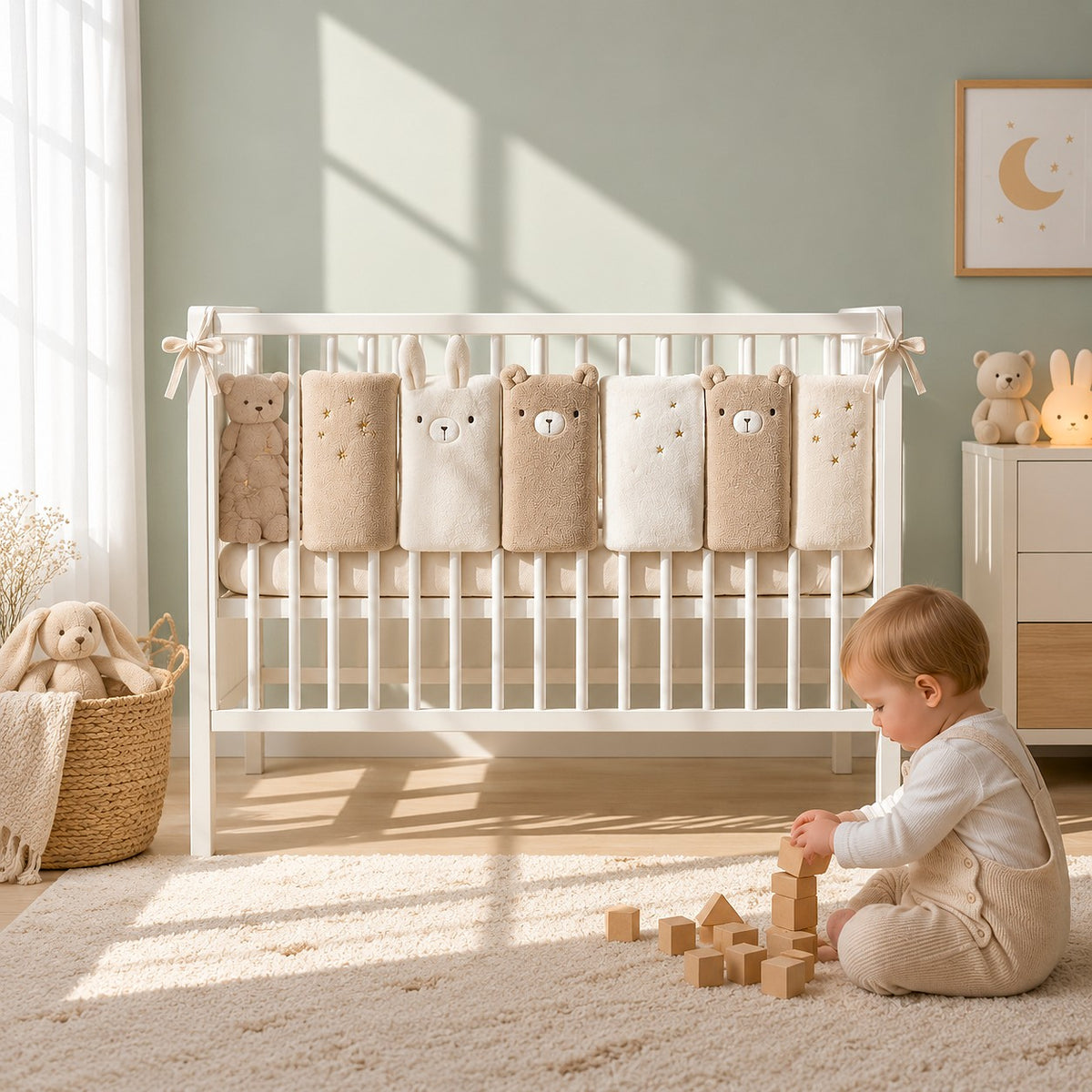 tour de lit bébé coton peluche écru lit blanc chambre bébé