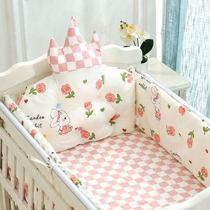 tour de lit bébé fille lapin coton couronne et motifs lapin et roses