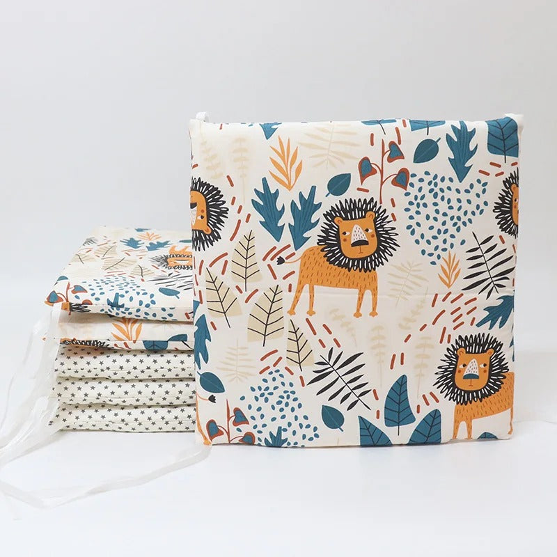 tour de lit bébé garçon set complet savane six coussins motifs lion jungle  étoiles