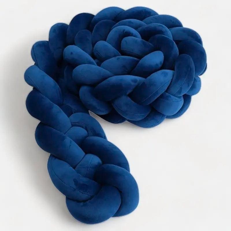 tour de lit tressé bébé velours bleu marine 4 brins presenté enroulé
